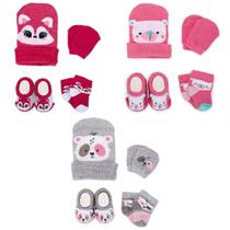 Kit 3 Enxoval Touca Luva Meia e Pantufa Bebê Recém Nascido Menina Kit 3 Enxoval Touca Luva Meia e Pantufa Bebê Recém Nascido Menina