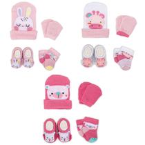 Kit 3 Enxoval Touca Luva Meia e Pantufa Bebê Recém Nascido Menina Kit 3 Enxoval Touca Luva Meia e Pantufa Bebê Recém Nascido Menina