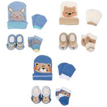 Kit 3 Enxoval Touca Luva Meia e Pantufa Bebê Recém Nascido Menino Kit 3 Enxoval Touca Luva Meia e Pantufa Bebê Recém Nascido Menino