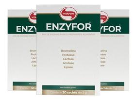 Kit 3 Enzyfor Vitafor 30 Sachês Mix Enzimas Digestivas Sabor Sem Sabor