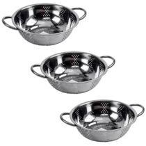 Kit 3 Escorredor Inox Arroz Macarrão Peneira de Cozinha 25cm