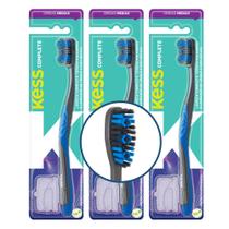 Kit 3 Escova de Dente Azul Cerdas Médias Kess Complete Limpador de Língua Capa Protetora Kit 3 Escova de Dente Azul Cerdas Médias Kess Complete Limpador de Língua Capa Protetora