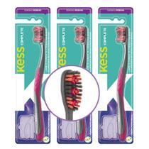 Kit 3 Escova de Dente Rosa Cerdas Médias Kess Complete Limpador de Língua Capa Protetora Kit 3 Escova de Dente Rosa Cerdas Médias Kess Complete Limpador de Língua Capa Protetora