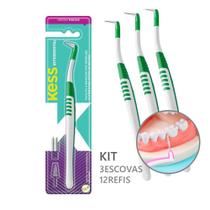 Kit 3 Escova Interdental Cônica para Aparelho e Próteses com 12 Refis Cerdas Macias Kess