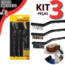 Kit 3 Escova Multiuso Profissional Tira Ferrugem Aço Inox Latão Nylon Limpezas Pesadas Grelha Joias Tecidos