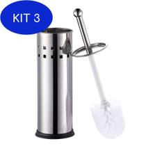 Kit 3 Escova Sanitária Para Banheiro Com Base Em Inox