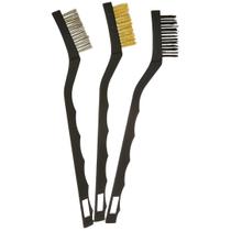 Kit 3 Escovas Aço Multiuso Aço Latão Nylon Cabo Plástico Kit 3 Escovas Aço Multiuso Aço Latão Nylon Cabo Plástico