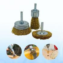 Kit 3 Escovas de Aço Circular para Furadeira Limpeza de Ferrugem