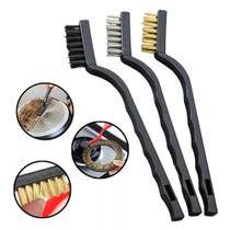 Kit 3 Escovas De Aço Latão Nylon Com Cabo Reforçado SQ Kit 3 Escovas De Aço Latão Nylon Com Cabo Reforçado SQ