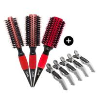 Kit 3 Escovas De Cabelo + 5 Clips Crocodilo Marco Boni