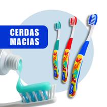 Kit 3 Escovas de Dente Infantil - Cerda Macia Higiene Bucal Crianças