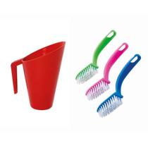 Kit 3 Escovas de Limpeza Multiuso + Copo Dosador Com Alça 150ml