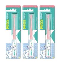 Kit 3 Escovas Dentais Infantil Bebês 0 a 6 meses Cerdas Extra Macia Kess Rosa