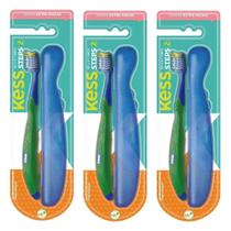 Kit 3 Escovas Dentais Infantil Kit Steps Kess Azul