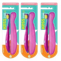 Kit 3 Escovas Dentais Infantil Kit Steps Kess Rosa