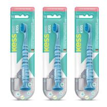 Kit 3 Escovas Dentais Infantil Pro Kids C/ Ventosa Azul Kess