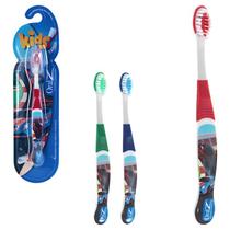 Kit 3 escovas dental infantil carros com capa protetora