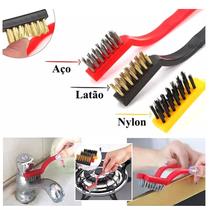 Kit 3 Escovas Limpeza Pesada Peças Ferrugem Aço Latão Nylon