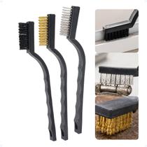 Kit 3 Escovas Mini De Aço Nylon Latão Fogão Panela E Grelha Kit 3 Escovas Mini De Aço Nylon Latão Fogão Panela E Grelha
