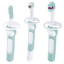 Kit 3 Escovas Primeiros Dentinhos Mam Brushes 5m+ Trio Azul Kit 3 Escovas Primeiros Dentinhos Mam Brushes 5m+ Trio Azul