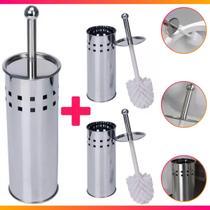 Kit 3 Escovas Sanitária Vassoura Vaso Aço Inox Suporte Banheiro