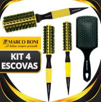 Kit 3 Escovas Térmicas De Cerâmica Profissionais Cabelo Marco Boni 6204 e Escova Raquete