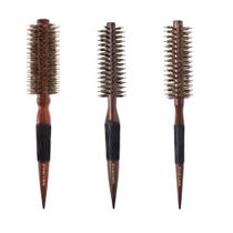 Kit 3 escovas térmicas madeira cabo pontiagudo 34/38/45mm