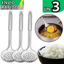 Kit 3 Escumadeira Inox Profissional Resistente Escorrer Alimentos e Frituras