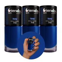 Kit 3 Esmalte Cremoso Azul Tamy Friends 7ml Cor Vibrante