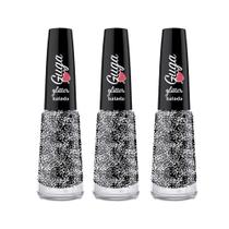 Kit 3 Esmalte para Unhas Glitter Cor Balada Preto 611 8ml Guga