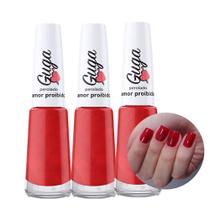 Kit 3 Esmalte para Unhas Perolado Cor Amor Proibido Vermelho 503 8ml Guga