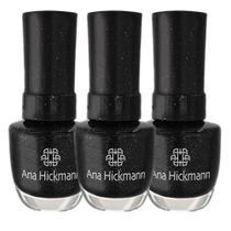 Kit 3 Esmalte Preto com Glitter Brilho Black Diamond Ana Hickmann 9ml Kit 3 Esmalte Preto com Glitter Brilho Black Diamond Ana Hickmann 9ml