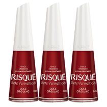 Kit 3 Esmalte Risqué 7 Vermelhos Cor Doce Orgulho Hipoalergênico com 8ml