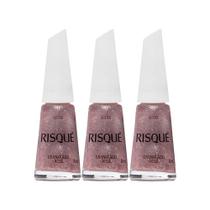 Kit 3 Esmalte Risqué Cor Granulado Rosé Glitter com 8ml Kit 3 Esmalte Risqué Cor Granulado Rosé Glitter com 8ml