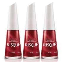Kit 3 Esmalte Risqué Cor Rubi Hipoalergênico Metálico com 8ml