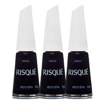 Kit 3 Esmalte Risqué Escuro Cremoso Preto Sépia 8ml Kit 3 Esmalte Risqué Escuro Cremoso Preto Sépia 8ml