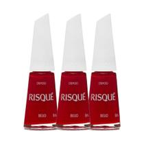 Kit 3 Esmalte Risqué Vermelho Cremoso Beijo 8ml