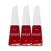 Kit 3 Esmalte Risqué Vermelho Cremoso Beijo 8ml