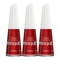 Kit 3 Esmalte Risqué Vermelho Cremoso Carmim 8ml Kit 3 Esmalte Risqué Vermelho Cremoso Carmim 8ml