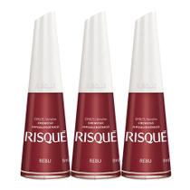 Kit 3 Esmalte Risqué Vermelho Cremoso Rebu 8ml