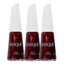 Kit 3 Esmalte Risqué Vermelhos Metálicos Cor Maçã do Amor 8ml