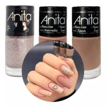 Kit 3 Esmaltes Anita - Refinada, Chic Gliter , Monocromatica