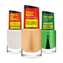 Kit 3 Esmaltes Cuidados Tratamento Para As Unhas Fibra De Nylon Fortalex e Save Nails