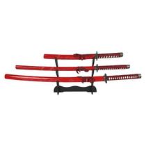 Kit 3 Espadas Katana Red Dragon com Suporte de Mesa