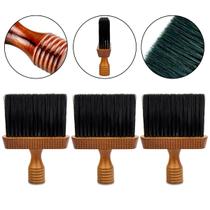 Kit 3 Espanador Madeira Rústico Cerdas Macias Cabo Ergonômico Barbeiro Cabeleireiro Salão