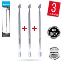 Kit 3 Espátula Cutícula Unha Manicure Empurrador Raspador Profissional Aço Inox Premium Pegweb
