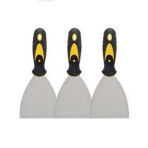 Kit 3 Espátula De Aço Lisa Com Cabo Emborrachado 4'' 0,7mm