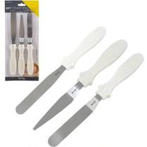 Kit 3 Espátula De Cozinha Confeiteiro Cabo Plástico Branco