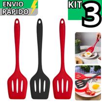 Kit 3 Espátula De Silicone Vazada Chapeiro Antiaderente Utensílio de Cozinha Restaurante Casa Kit 3 Espátula De Silicone Vazada Chapeiro Antiaderente Utensílio de Cozinha Restaurante Casa