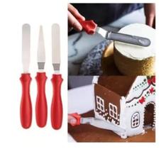Kit 3 Espátulas Confeitaria Inox Decorar Confeitar Modelar Quinar Alisadores de Bolo Tortas Bordas Ganache Chantily Perfeito para Cobertura Acabamento